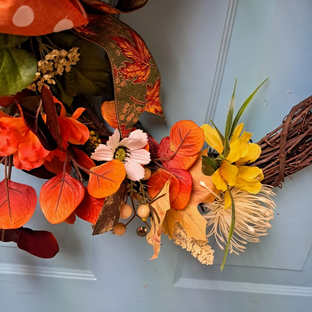Autumn Fall Harvest Wreath with Orange and Red Accents